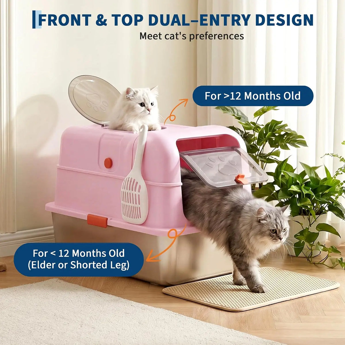 HiMISS Stainless Steel Cat Litter Box With Enclosed Top Entry