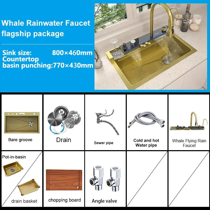 Various Waterfall Kitchen Sink Stainless Steel Multifunctional Large Single Slot Digital Display Sinks