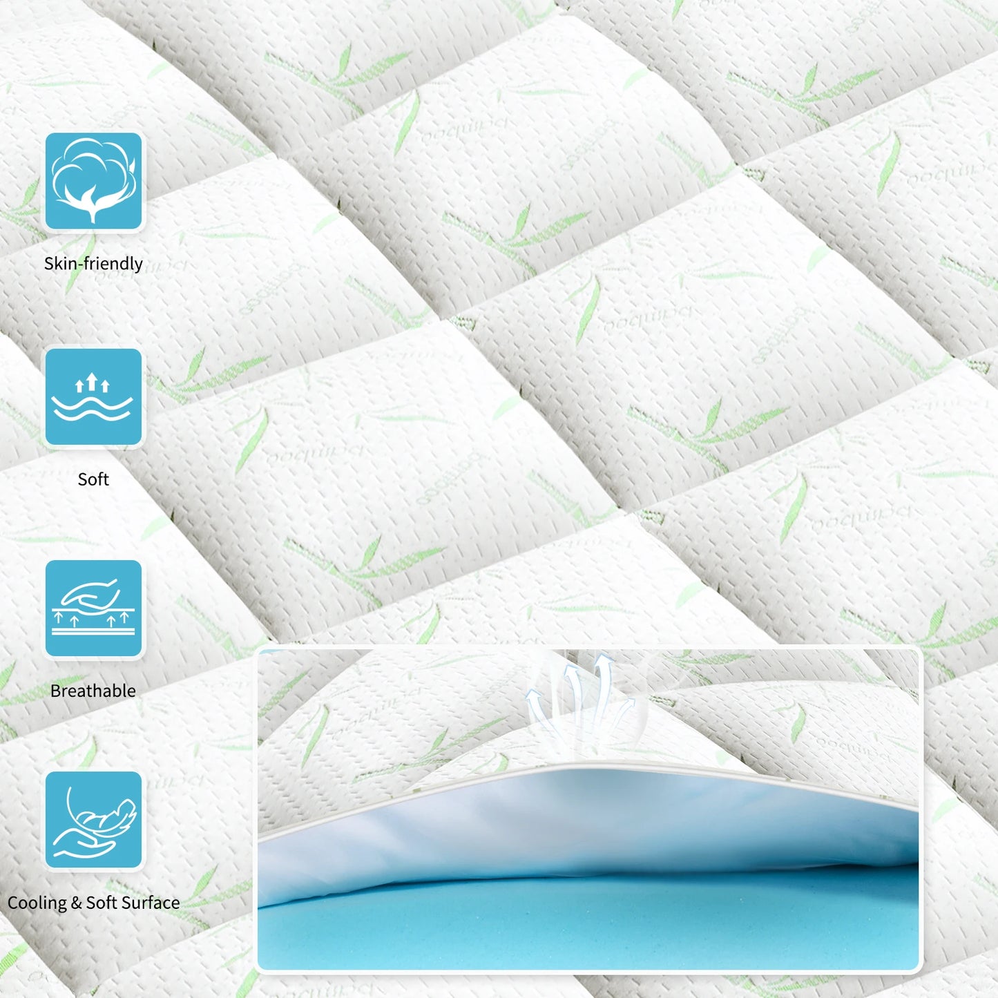 JHK Dual Layer Gel Memory Foam Mattress Topper Soft  Ventilated Thick Gel Cooling Mattress Soft and Breathable Bed Topper