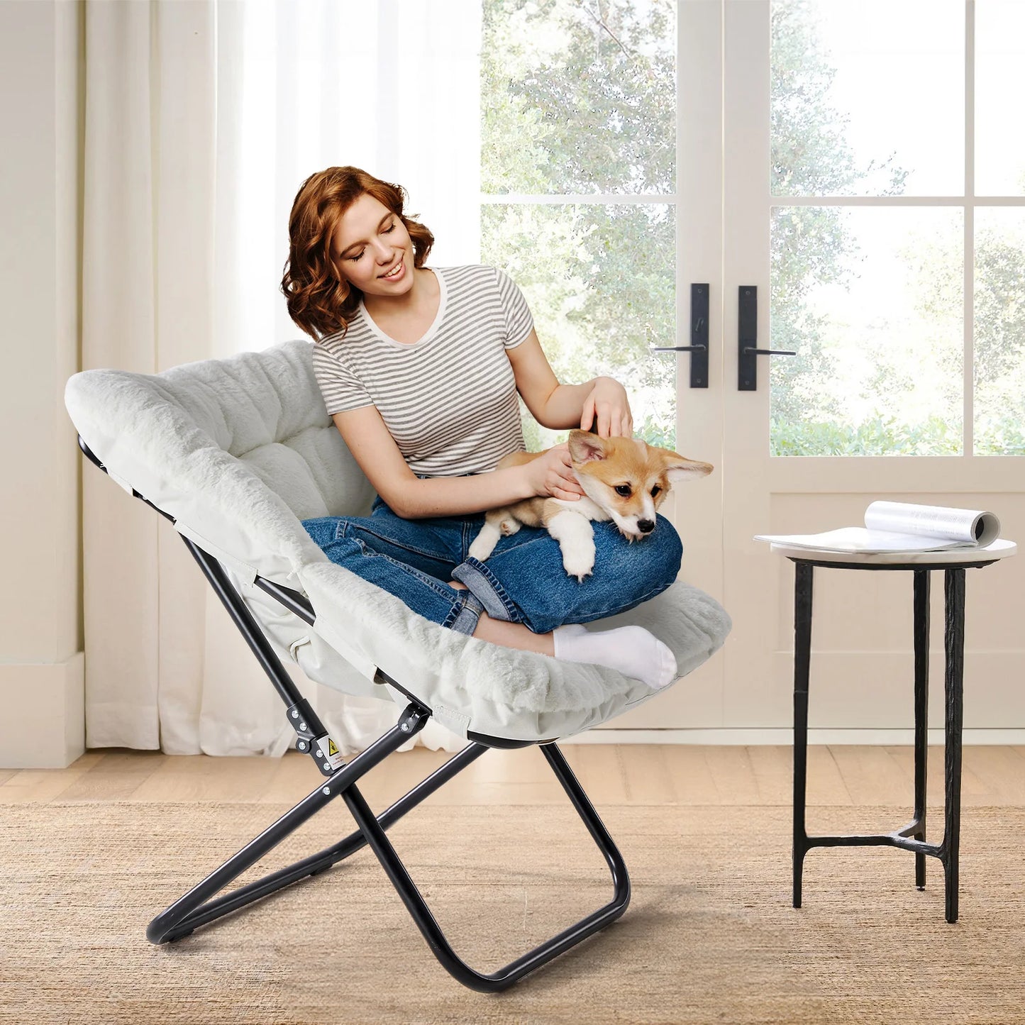 JHK Folding Metal Frame Saucer Chair For Living Room Furniture