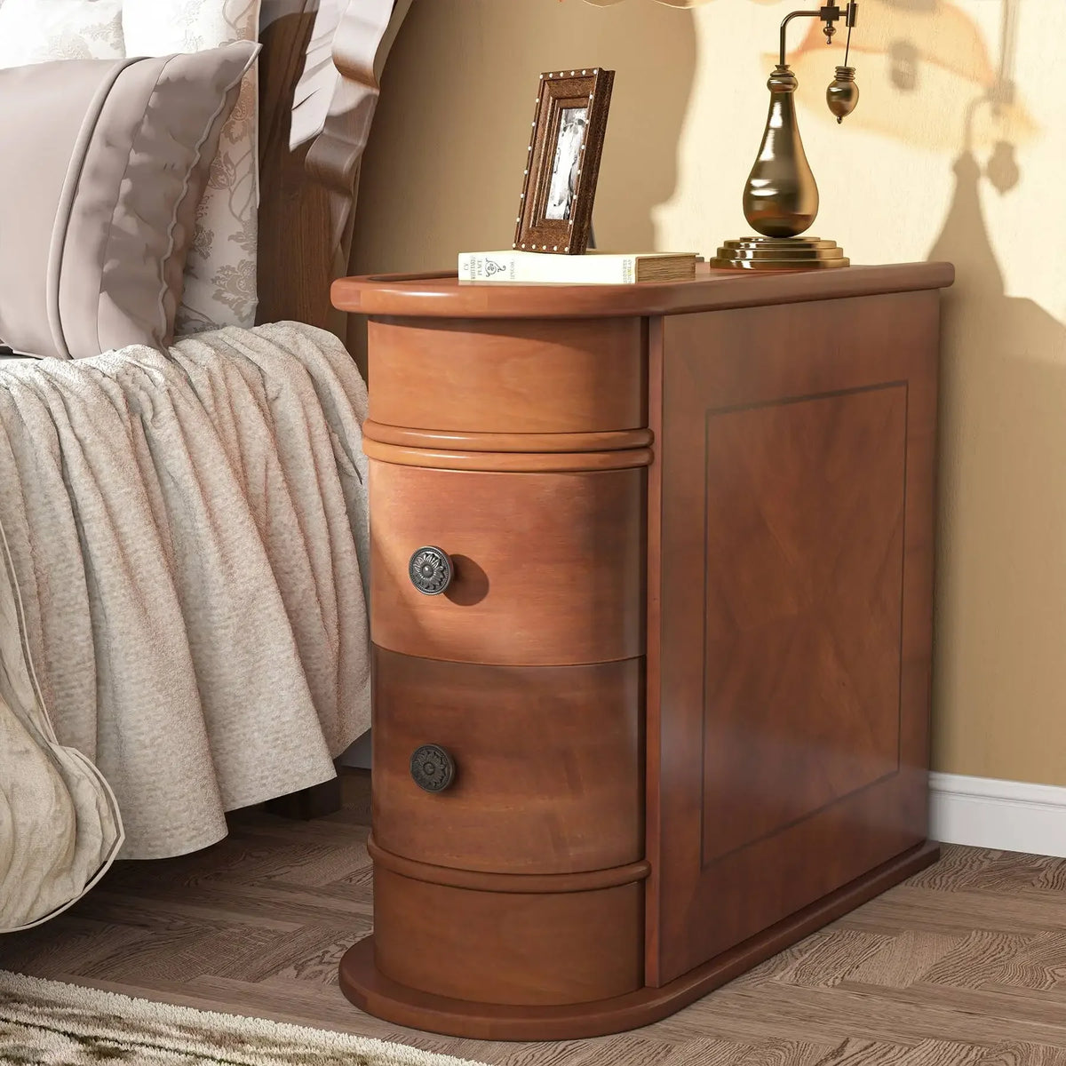 Tribesigns Solid Wood Bedroom End Table Nightstand With Drawer Furniture