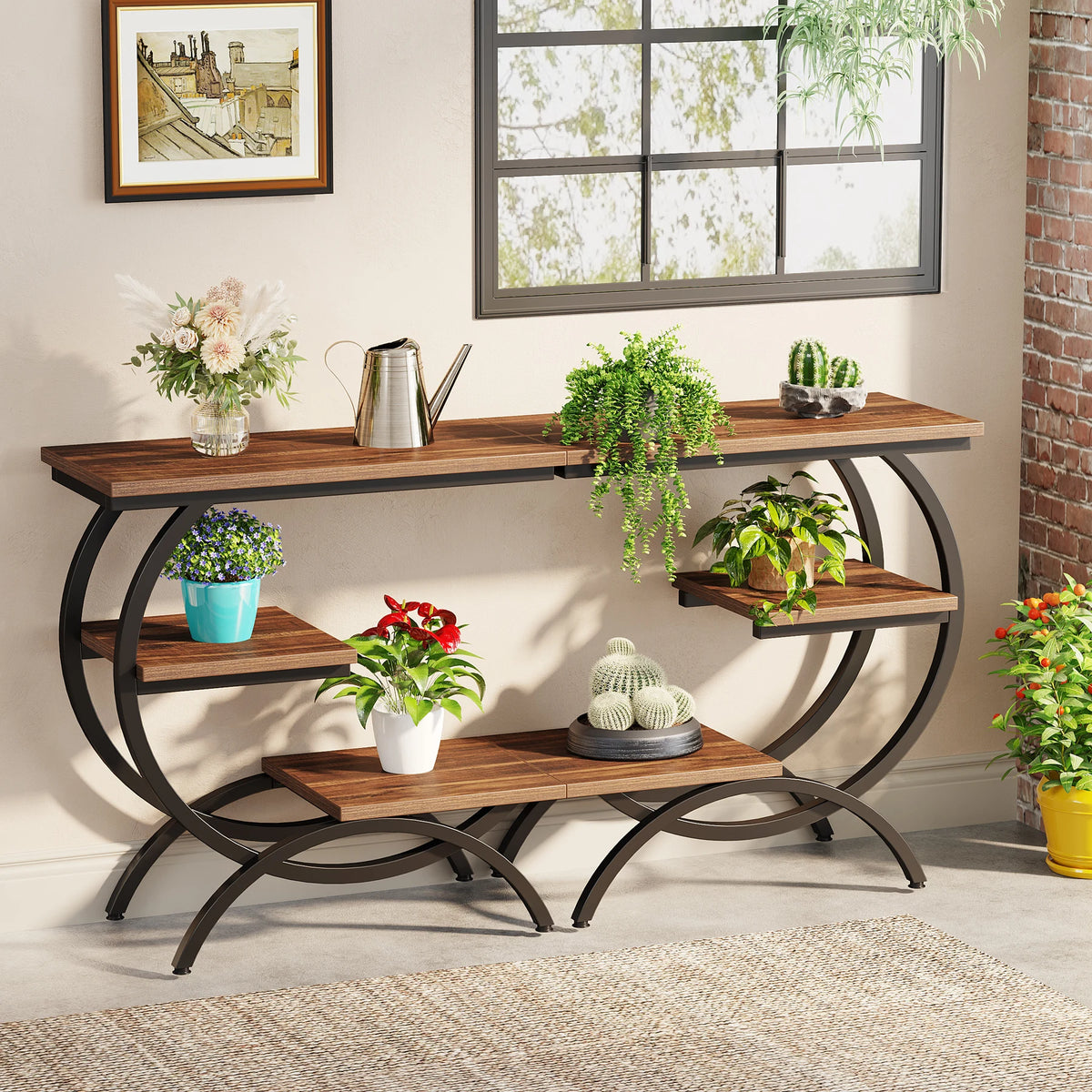 Tribesigns C Shaped End Table 3 Tier Industrial Bedside Storage