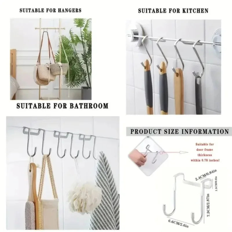 1 Piece Silver Metal Seamless Hook, Suitable for Kitchens, Bathrooms, and Wardrobes, No Drilling Required, Easy To Install
