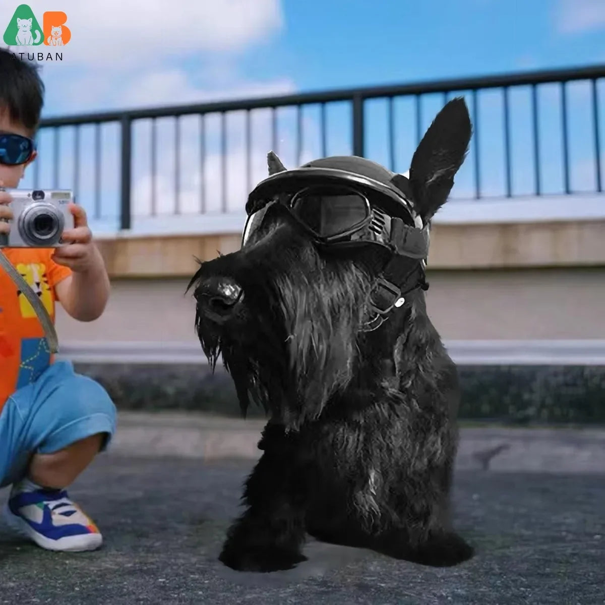ATUBAN Cool Pet Motorcycle Helmet - Lightweight Goggles & Ear Holes Design, Stylish Protection for Small Dogs Riding & Driving