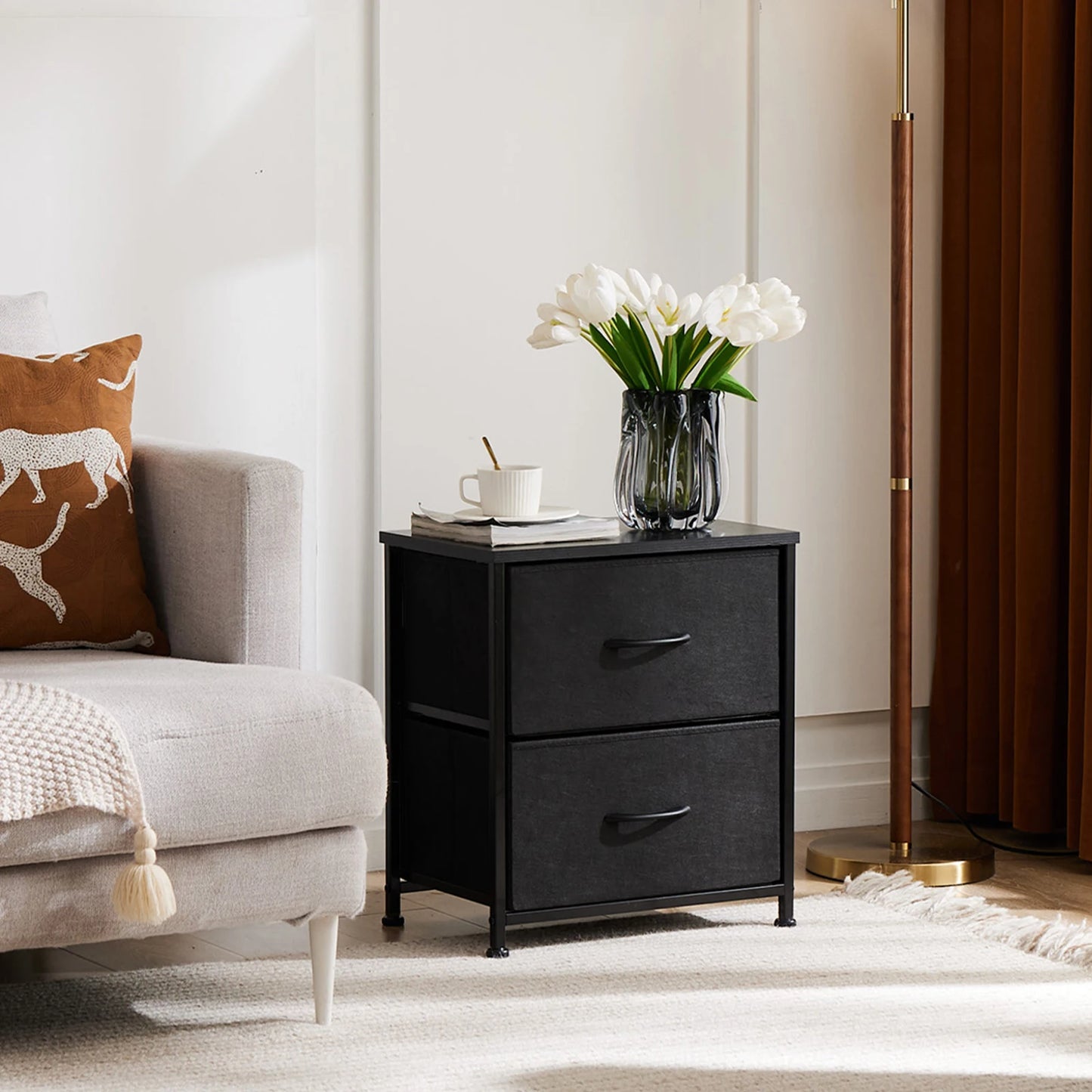 JHK Minimalist Fabric Drawers Living Room Cabinet Set Of 2