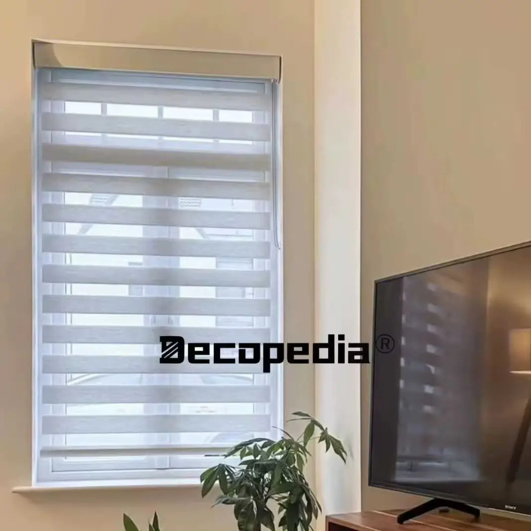 Decopedia Custom Made Zebra Blinds for Windows Motorized Roller Blinds Blackout Day and Night Window Blinds for Sliding Door