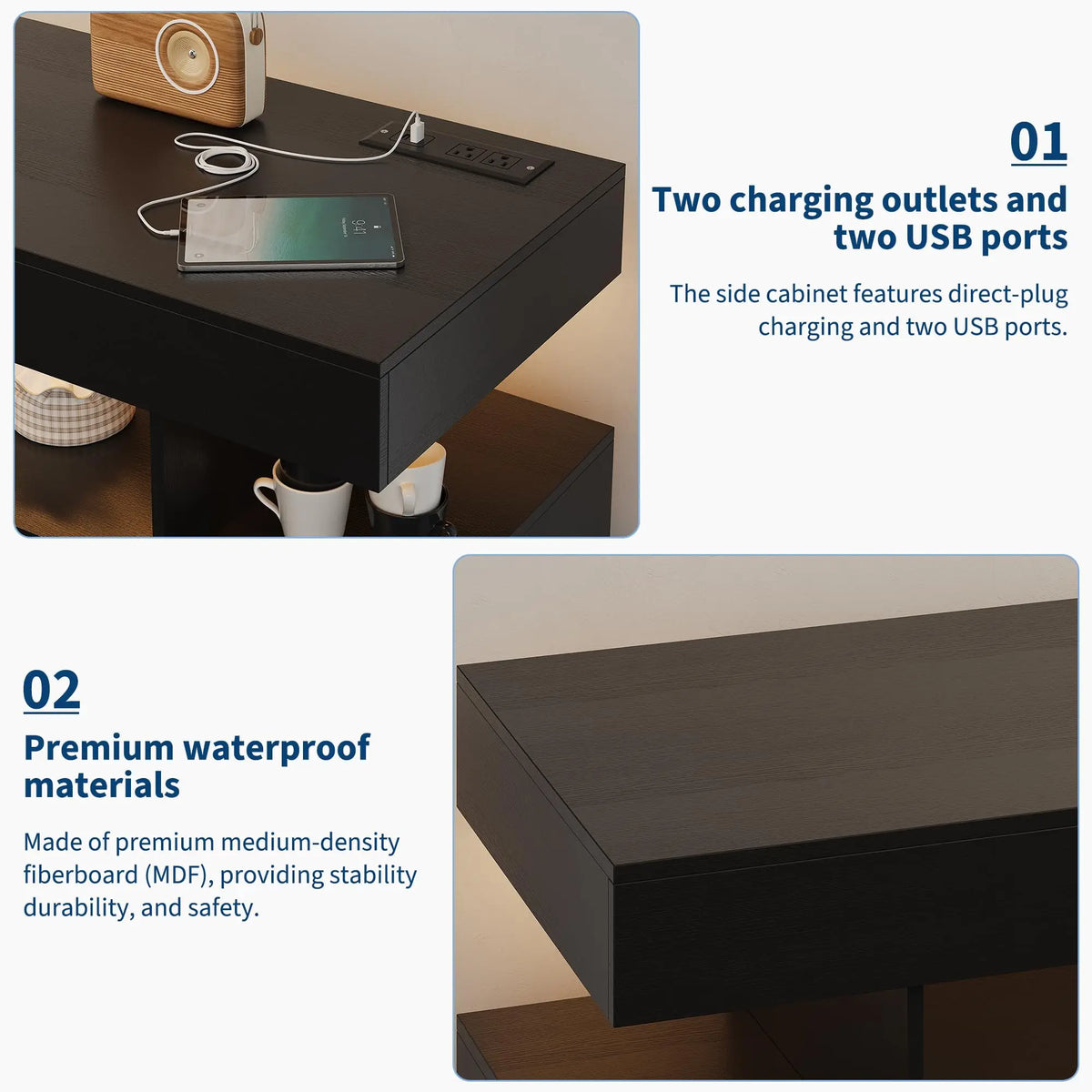 HiMISS LED Sideboard Buffet Cabinet With Charging Station And Storage