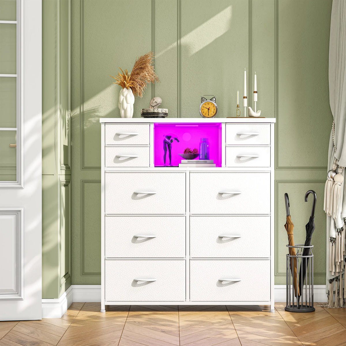Ten Drawer Fabric Storage Chest With LED Charging Station