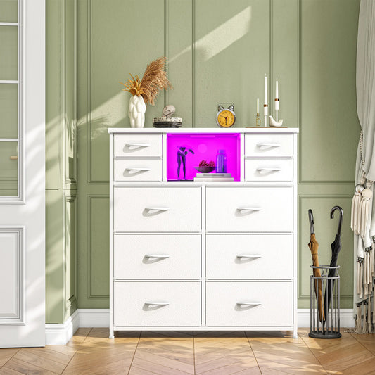 Ten Drawer Fabric Storage Chest With LED Charging Station
