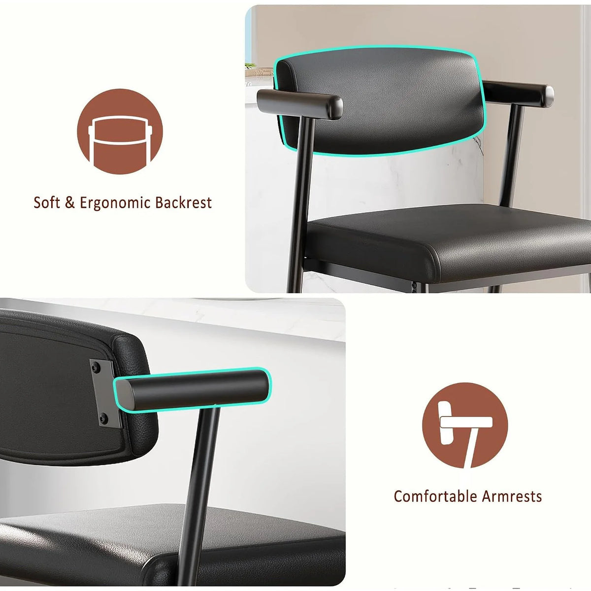 Set Of 4 Upholstered Bar Stools With Arms And Backrests