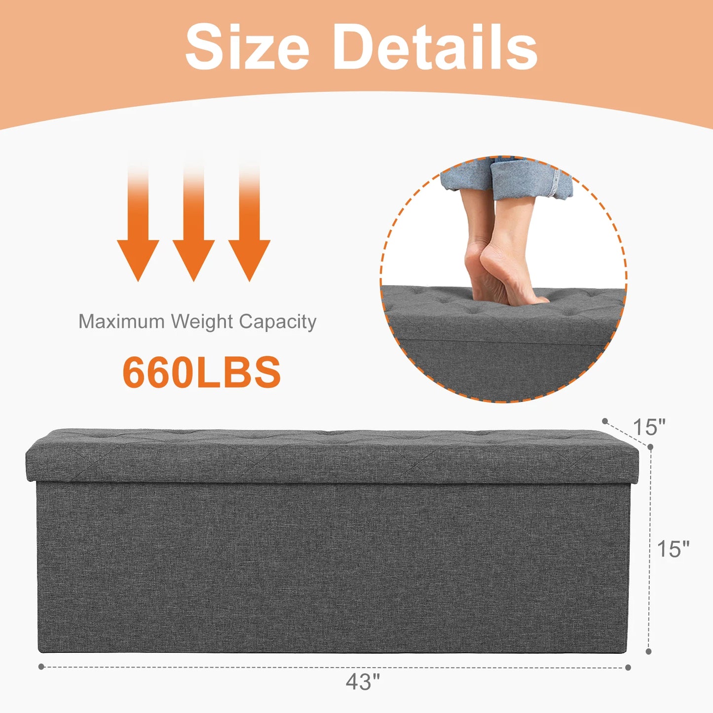 JHK Folding Storage Ottoman Bench Living Room Hidden Footstool Cushioned