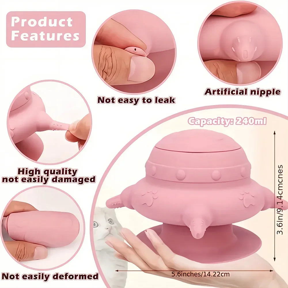 Biomimetic Pet Milk Feeder Soft Silicone Puppy Nursing Bottle Automatic Kitten Nipple Bowl with Suction Base 235ml