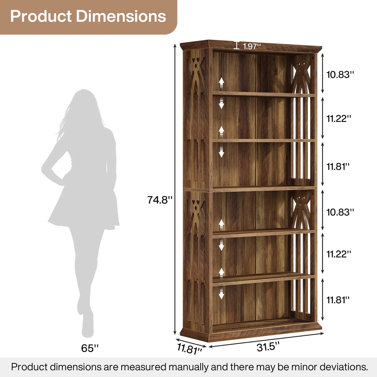 Tribesigns 6 Tier Tall Wood Bookshelf Freestanding Storage Display Shelf