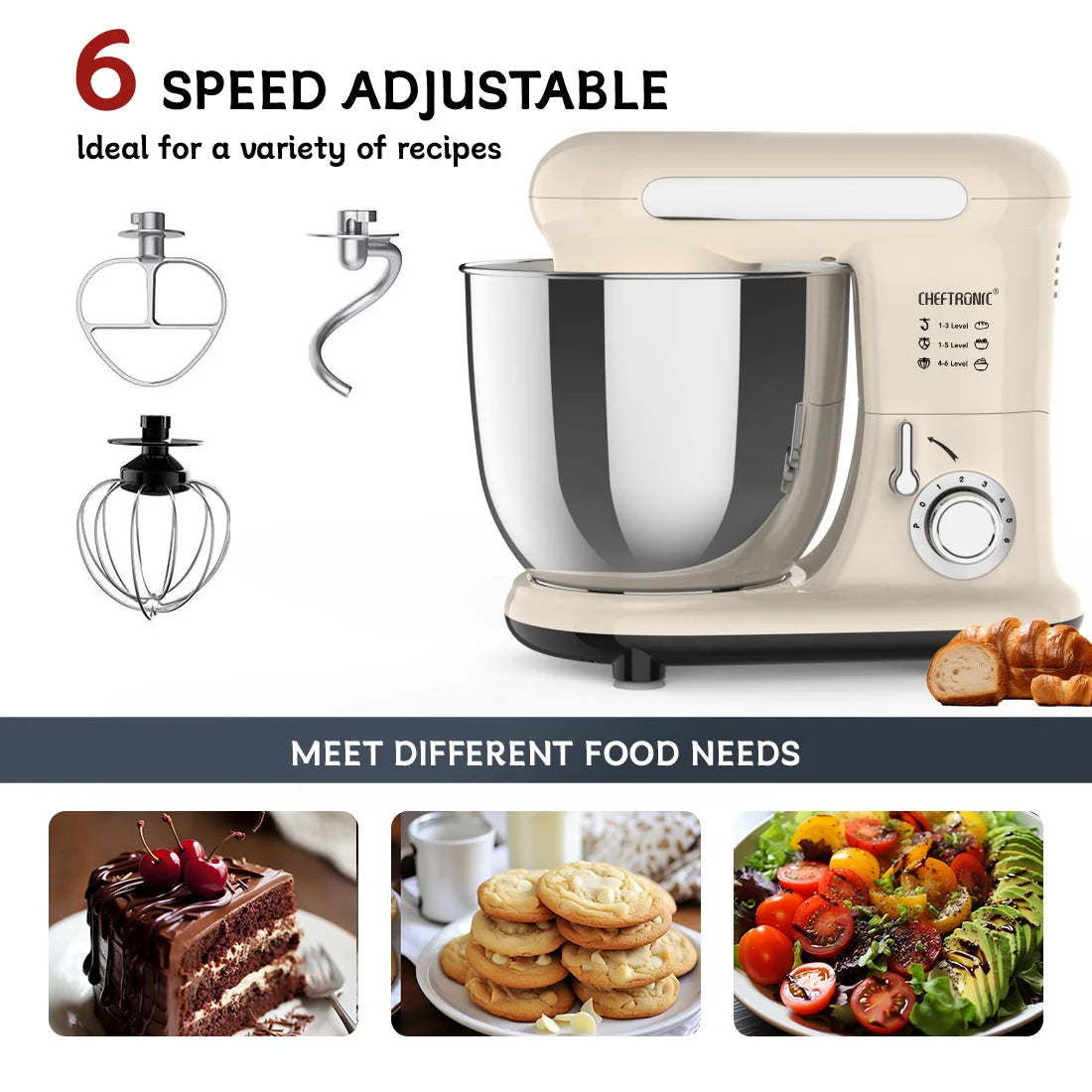 Cheftronic Tilt Head Stand Mixer With Stainless Steel Bowl