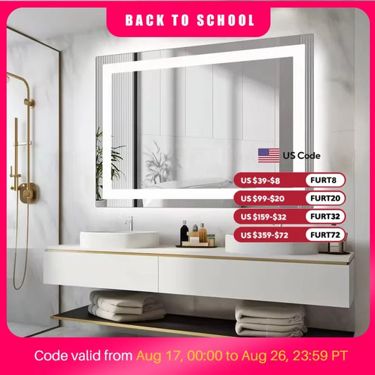 JHK 36"x 24"LED Bathroom Vanity Mirror for Wall Memory Function Tempered Glass with Front Light and Backlit For Living Room