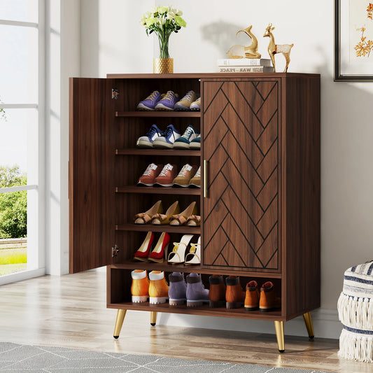 Tribesigns Wooden Shoe Cabinet With Doors Storage Furniture Antique Rack