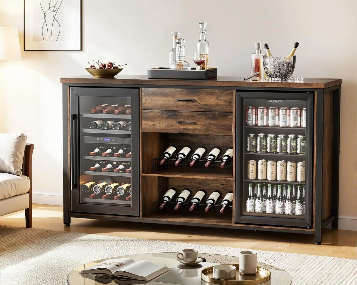 Large Coffee Bar Cabinet with 2 Fridge Space, 70.8" L Farmhouse Wine Cabinet, Wood Buffet Sideboard Table Station,, Customized