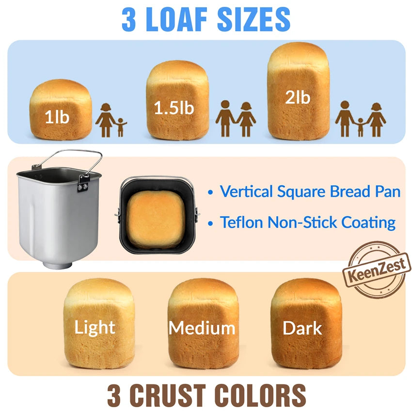 KeenZest Smart Automatic Bread Maker With Customizable Baking Cycles