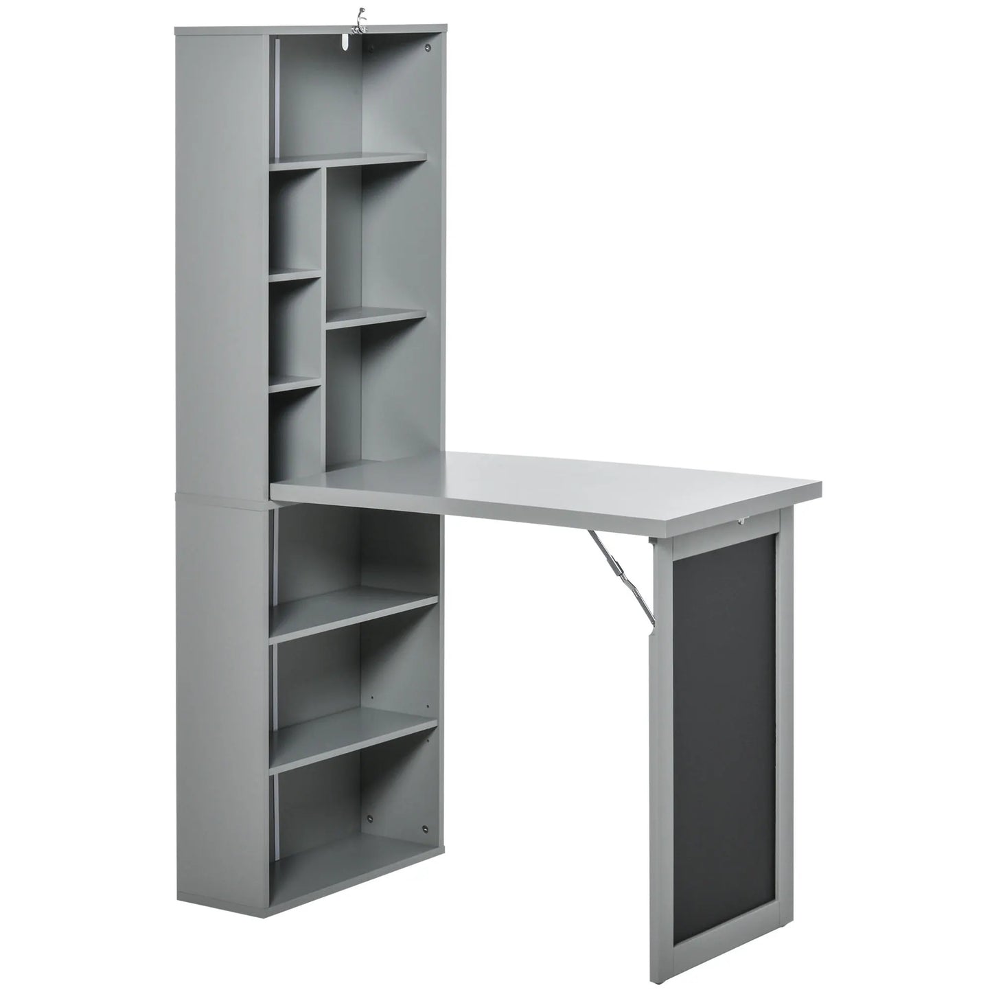Homcom Fold-Out Convertible Office Desk, Wall Mount Computer Desk with Blackboard and Side Shelf, Charcoal Gray