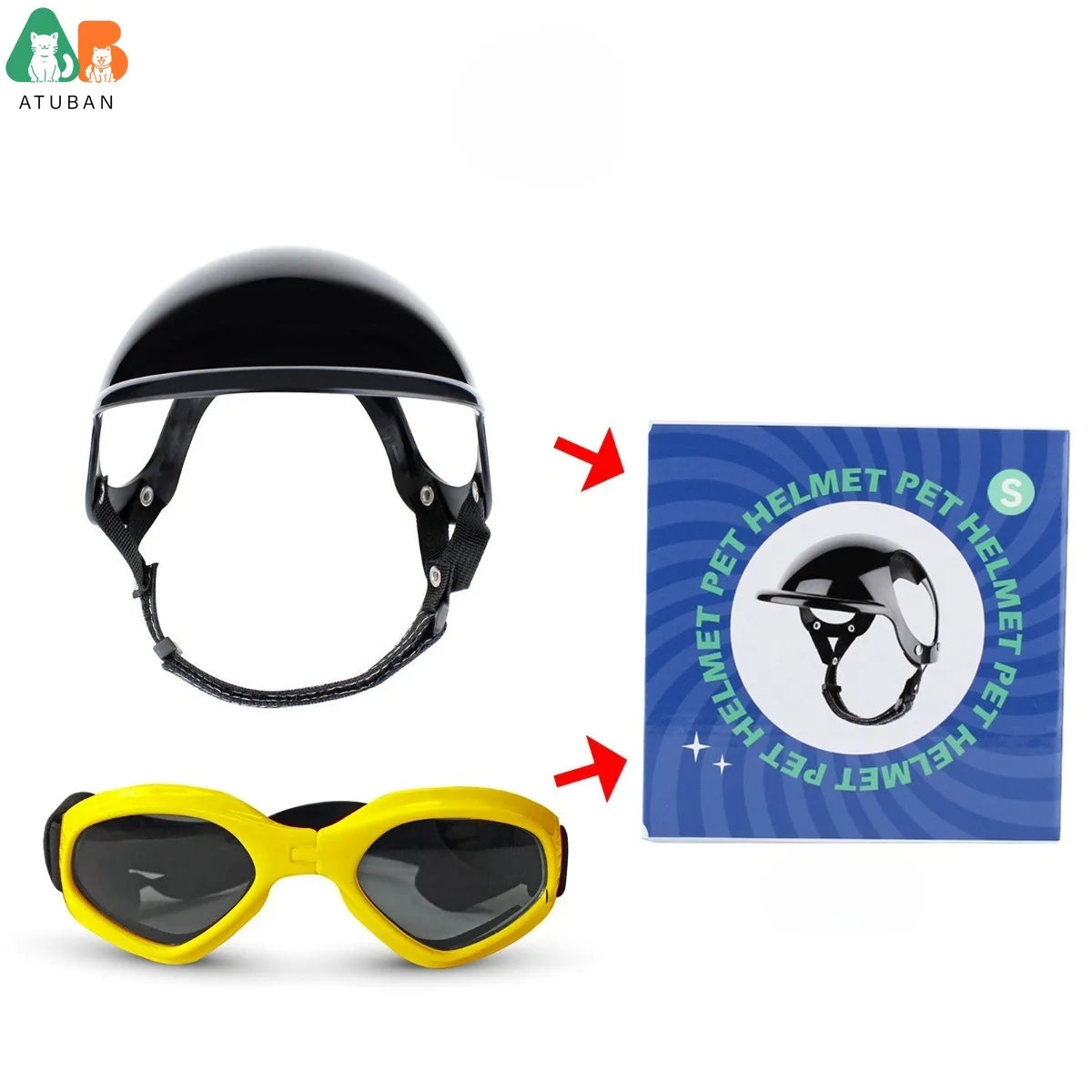 ATUBAN Cool Pet Motorcycle Helmet - Lightweight Goggles & Ear Holes Design, Stylish Protection for Small Dogs Riding & Driving