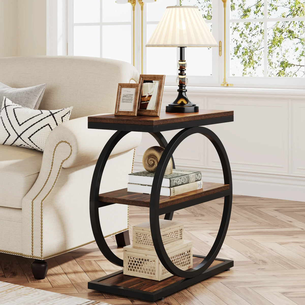 Tribesigns Industrial End Table With Storage Shelves Narrow Side Table