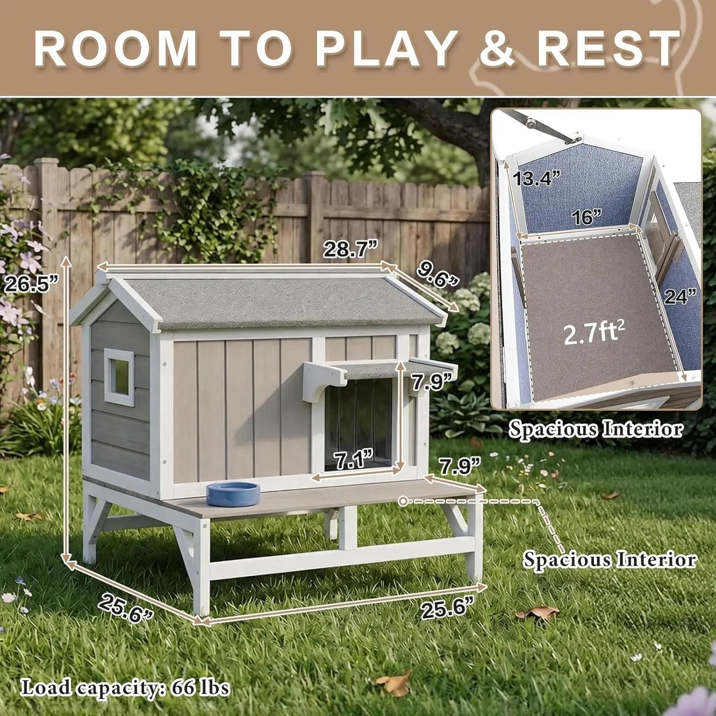 Outdoor Cat House – Weatherproof Wooden Shelter with Elevated Base, Balcony & Openable Roof