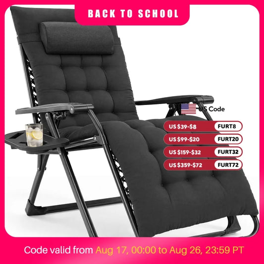 JHK Zero Gravity Recliner Camping Patio Lounge Chair Folding Portable with Cup Holder Trays Removable Cushion For Outdoor Garden