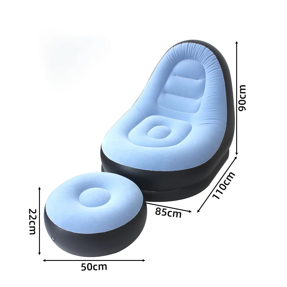 Inflatable Flocking Lazy Sofa Set with Foot Stool Portable Foldable Air Sofa Chair for Indoor Bedroom Outdoor Camping Leisure Furniture