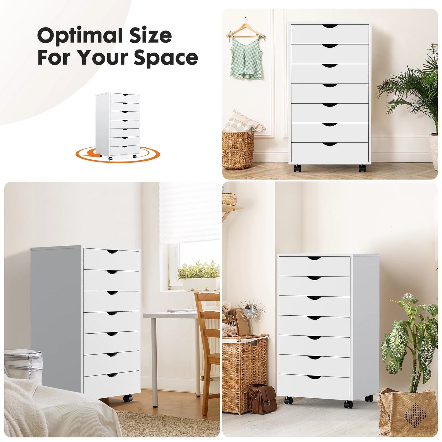 JHK Drawer Chest With Rollers Nightstand Storage Cabinet