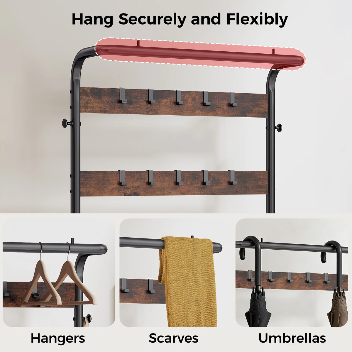 JHK 4in1 Coat Rack With Shoe Bench And Storage Organizer