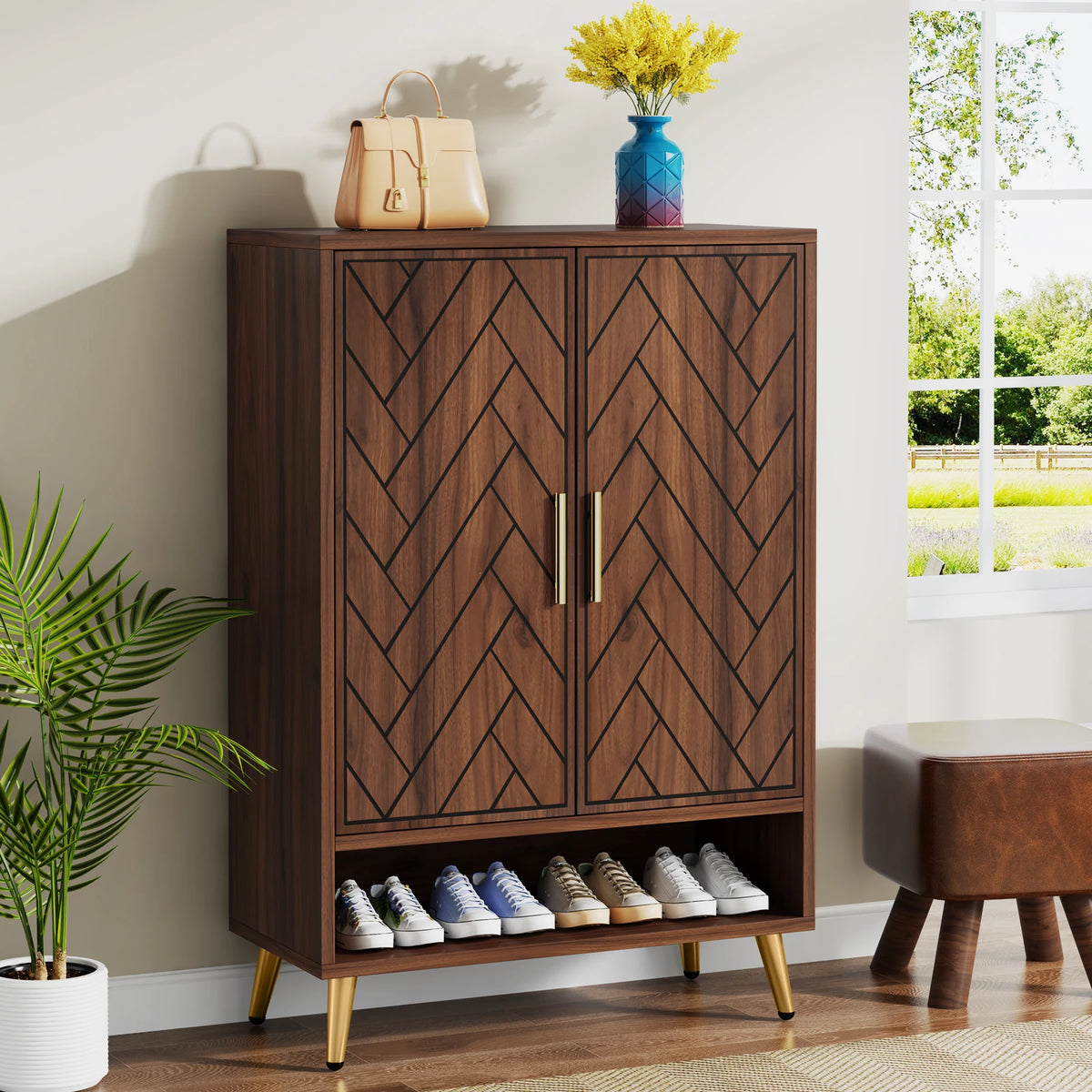 Tribesigns Wooden Shoe Cabinet With Doors Storage Furniture Antique Rack
