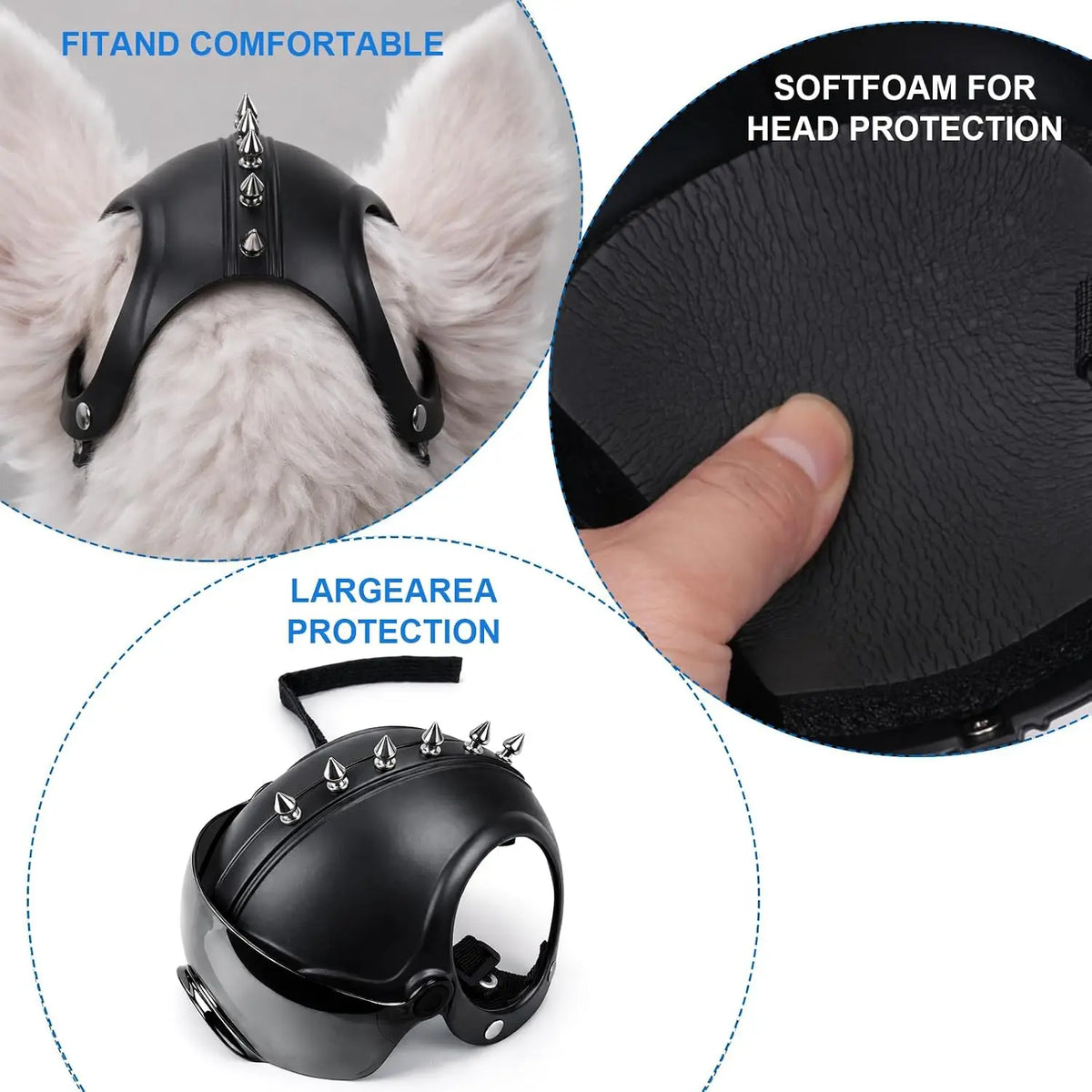Safety Helmets Dogs Helmet Anti-UV Silver Goggles Ear Holes Adjustable Strap Comfortable Protective Small Animals Driving/Riding