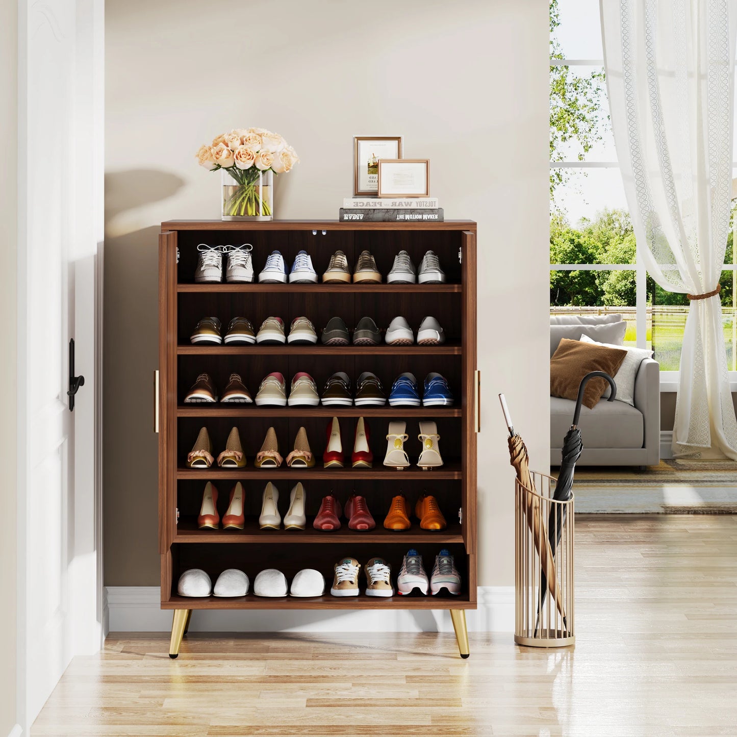 Tribesigns Wooden Shoe Cabinet With Doors Storage Furniture Antique Rack