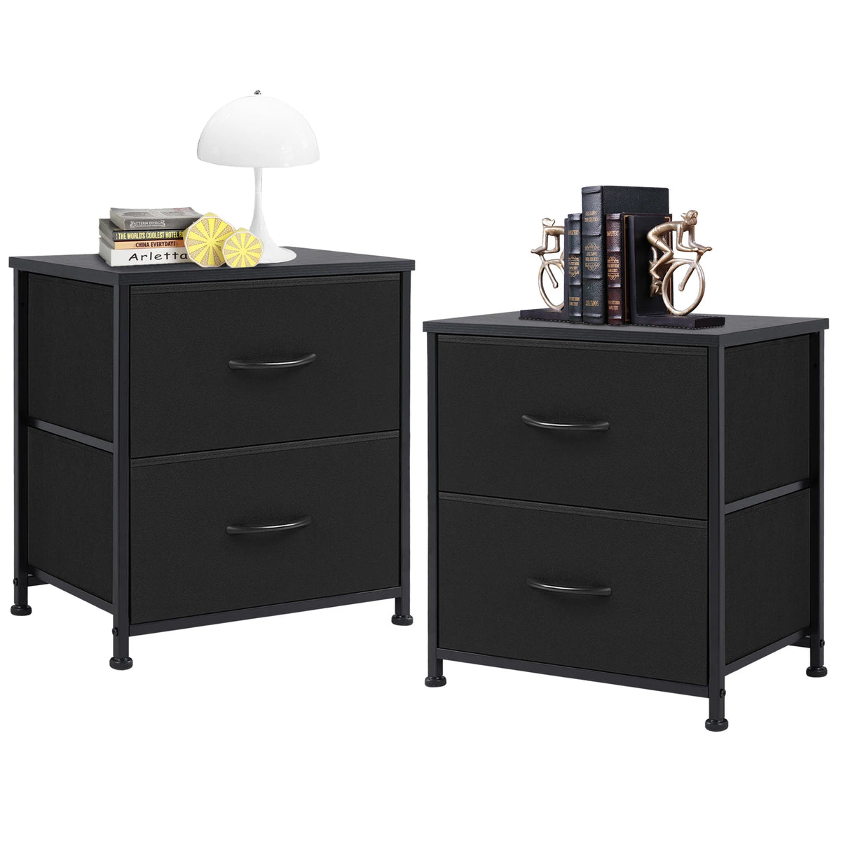 JHK Minimalist Fabric Drawers Living Room Cabinet Set Of 2