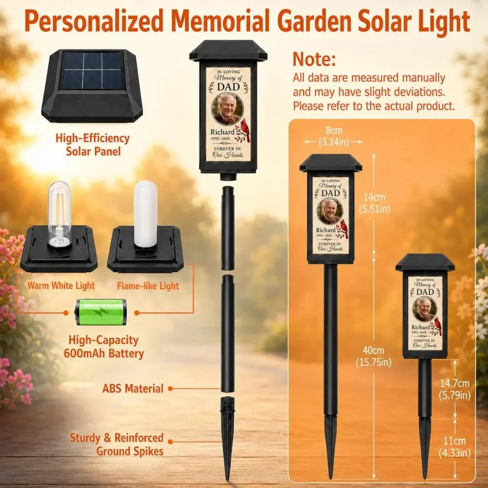 Personalized Memorial Solar Garden Light with Customized Photo Memorial Plaque Memorial Day & Grandparents Day