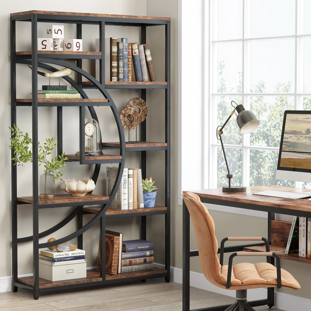 Tribesigns Industrial Etagere Bookcase Display Shelf Storage Organizer