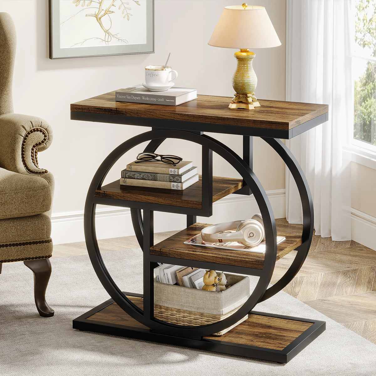Tribesigns Industrial End Table With Storage Shelves Narrow Side Table