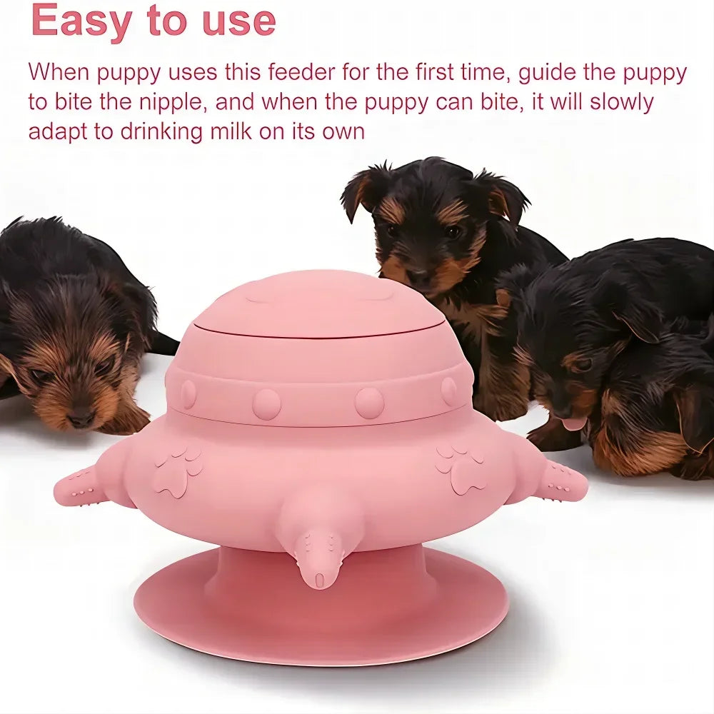 Biomimetic Pet Milk Feeder Soft Silicone Puppy Nursing Bottle Automatic Kitten Nipple Bowl with Suction Base 235ml