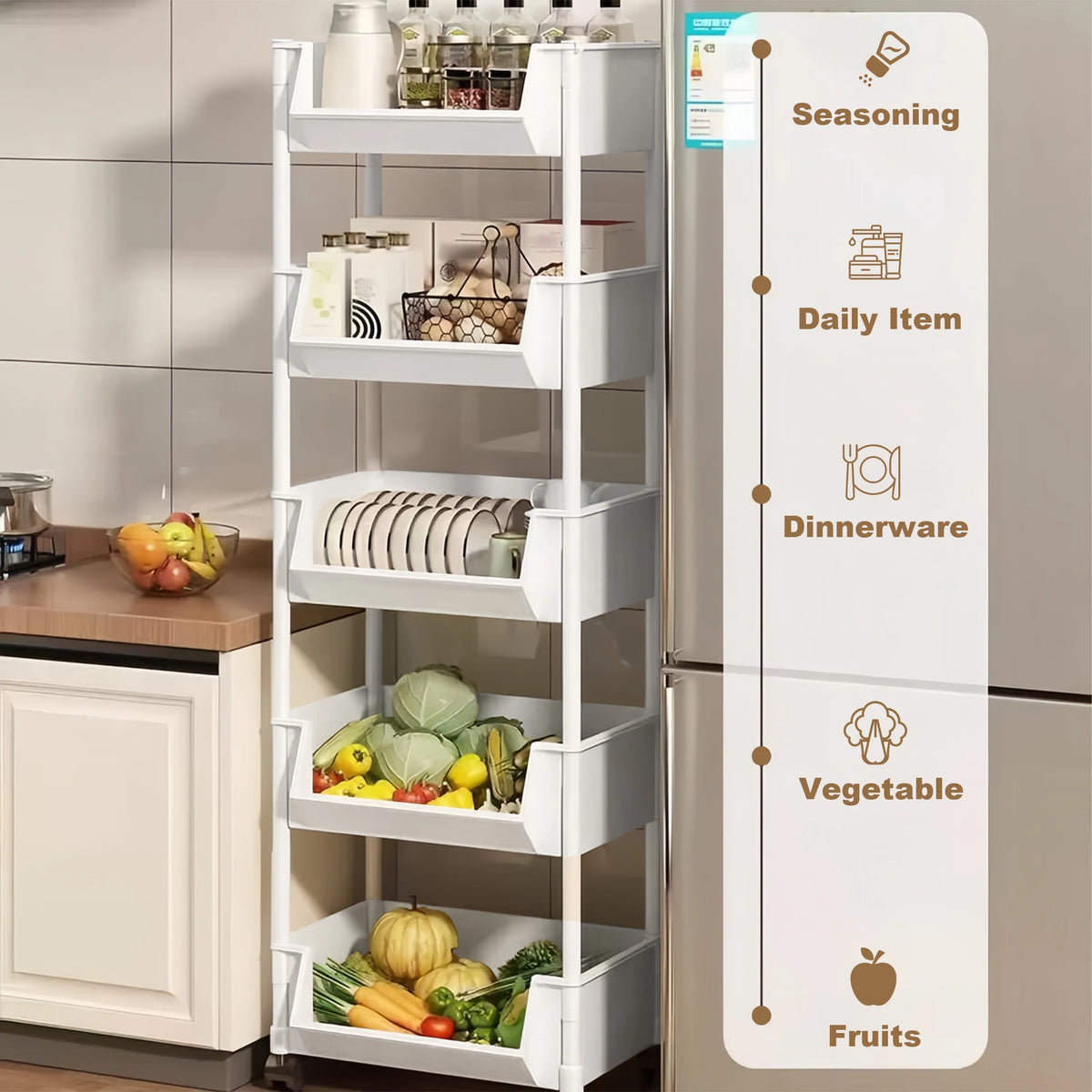 Trolley Bookshelf Kitchen Storage Rack Kitchen Corner Narrow Slit Storage Cabinet Bathroom Living Room Home Organizer