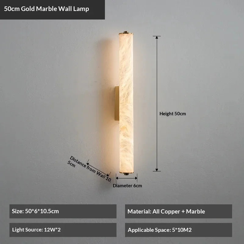 Spanish Natural Marble Wall Light for Bathroom Cylindrical Wall Lamp Stone Up and Down Sconce Indoor Parlor Bedroom Stairs Decor