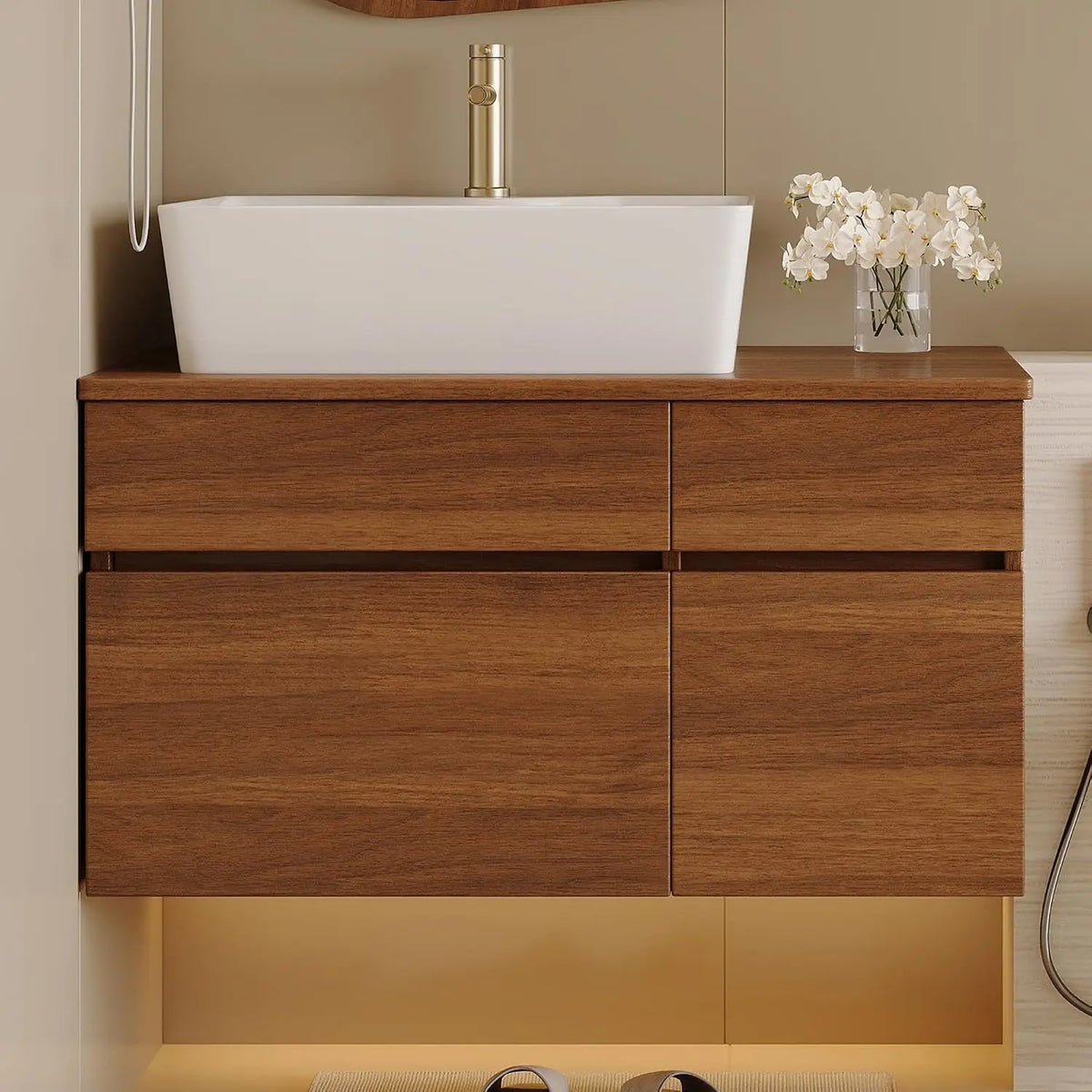 31.5" Floating Bathroom Vanity with Sink and Drawer, Soft Closing, Solid Wood Mid Century Modern Single Bathroom Vanity, Custom