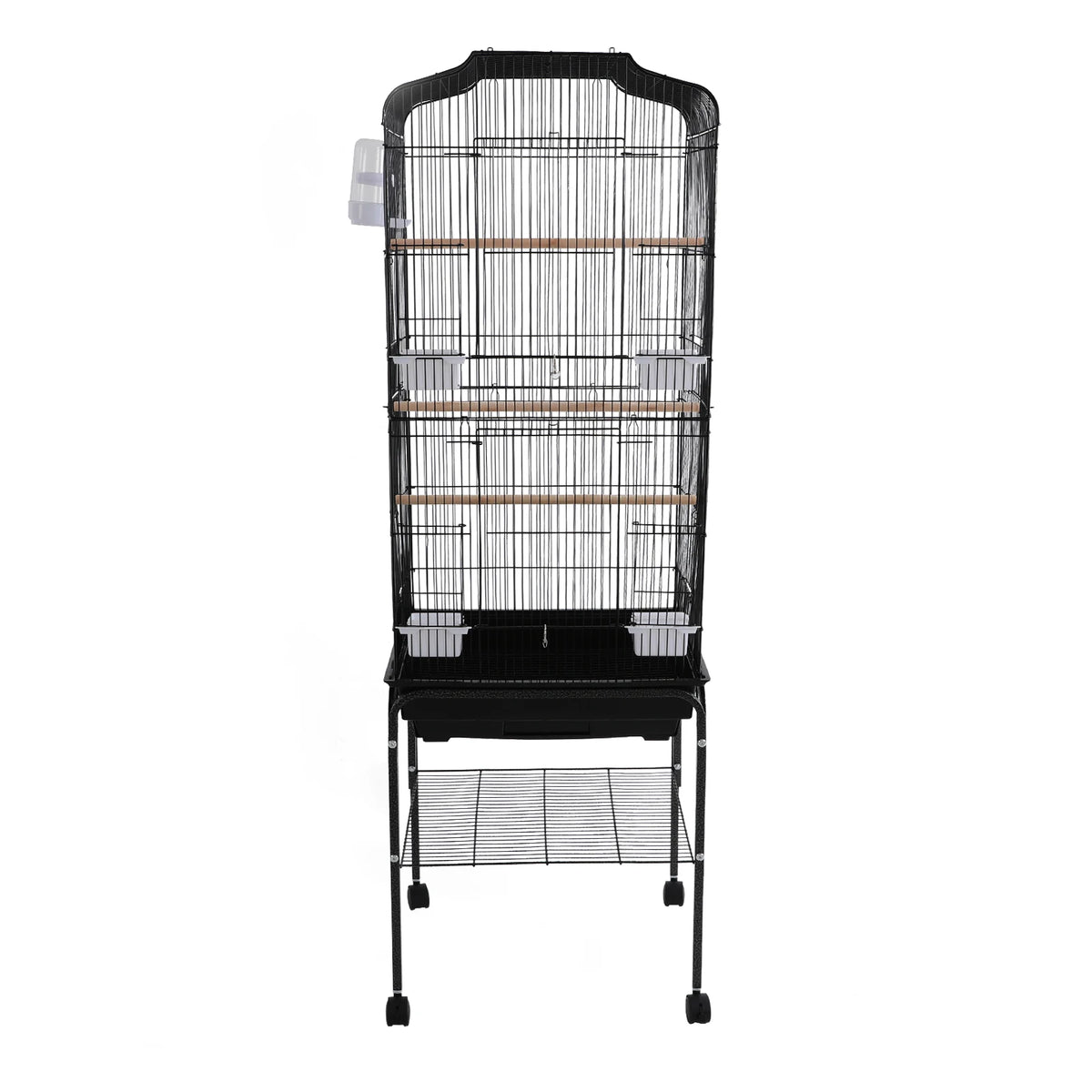 Large Bird Cage with Stand & Wheels, 47x37x137cm Flight Cage for Cockatiels Parrots Finches with Lockable Door (White/Black))