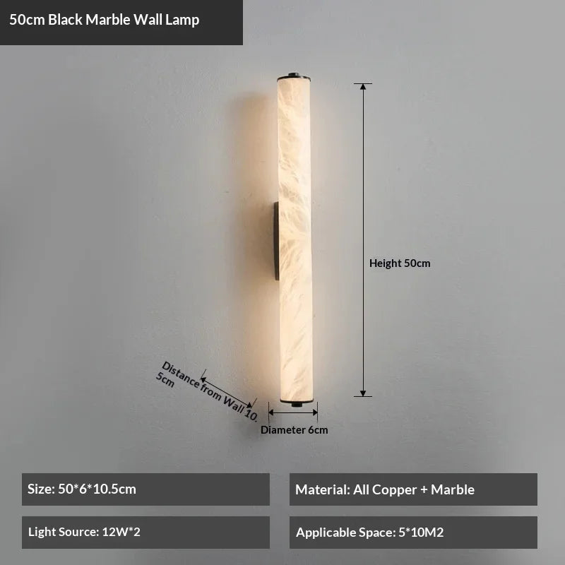 Spanish Natural Marble Wall Light for Bathroom Cylindrical Wall Lamp Stone Up and Down Sconce Indoor Parlor Bedroom Stairs Decor