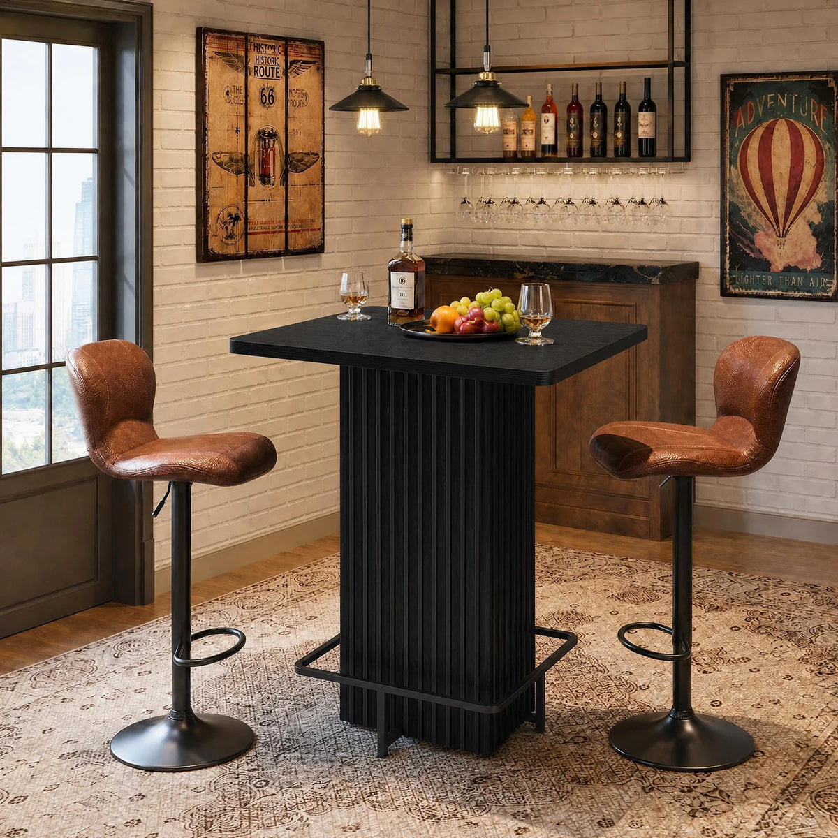 HiMISS Fluted Pedestal Counter Height Bistro Dining Table Metal Footrest