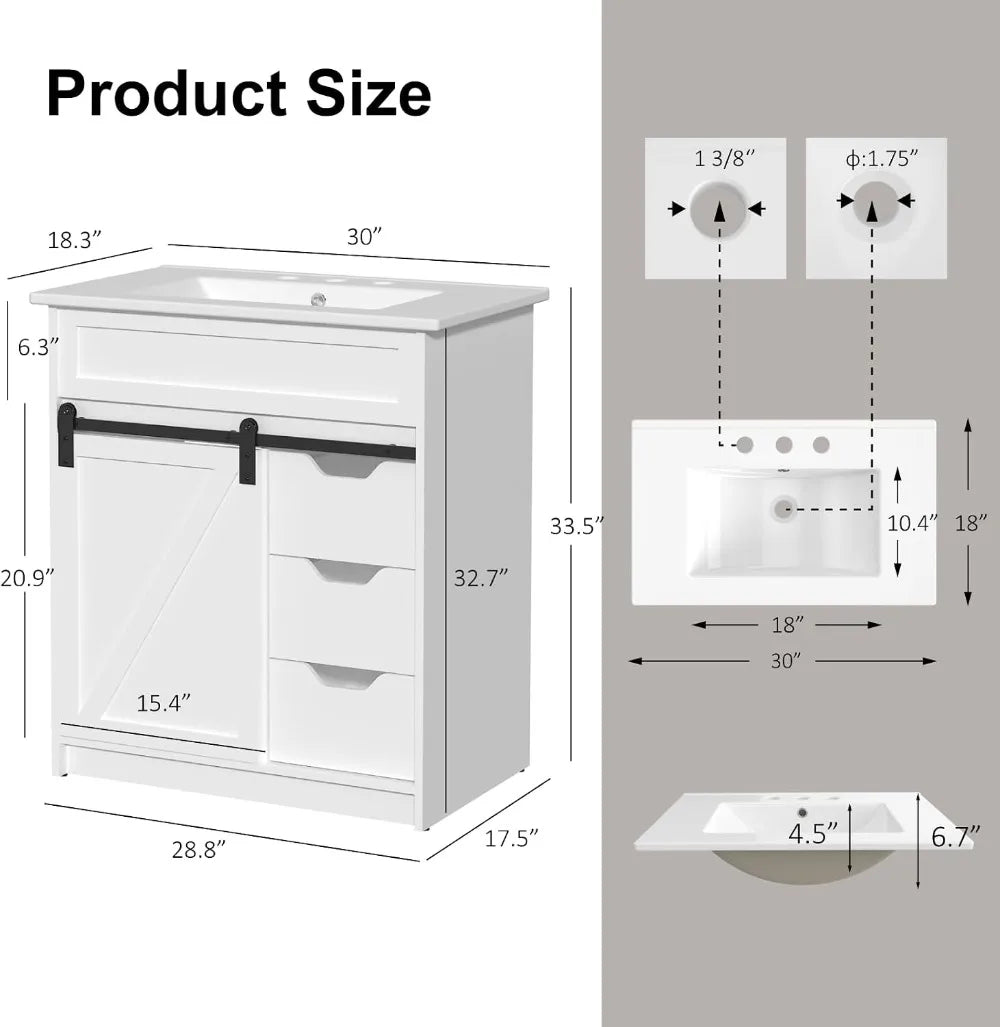 Farmhouse Bathroom Vanity Cabinet With Sink And Sliding Barn Door