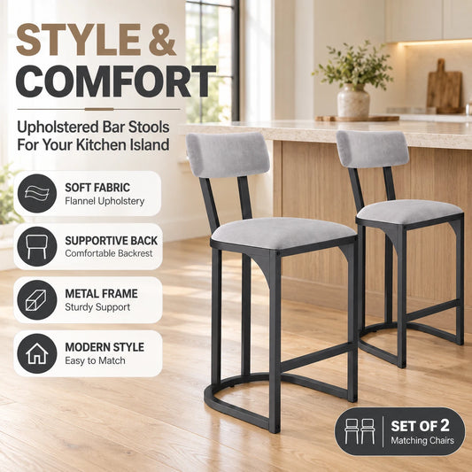 ANIXOL Upholstered Bar Stools with Backrest and Metal Frame