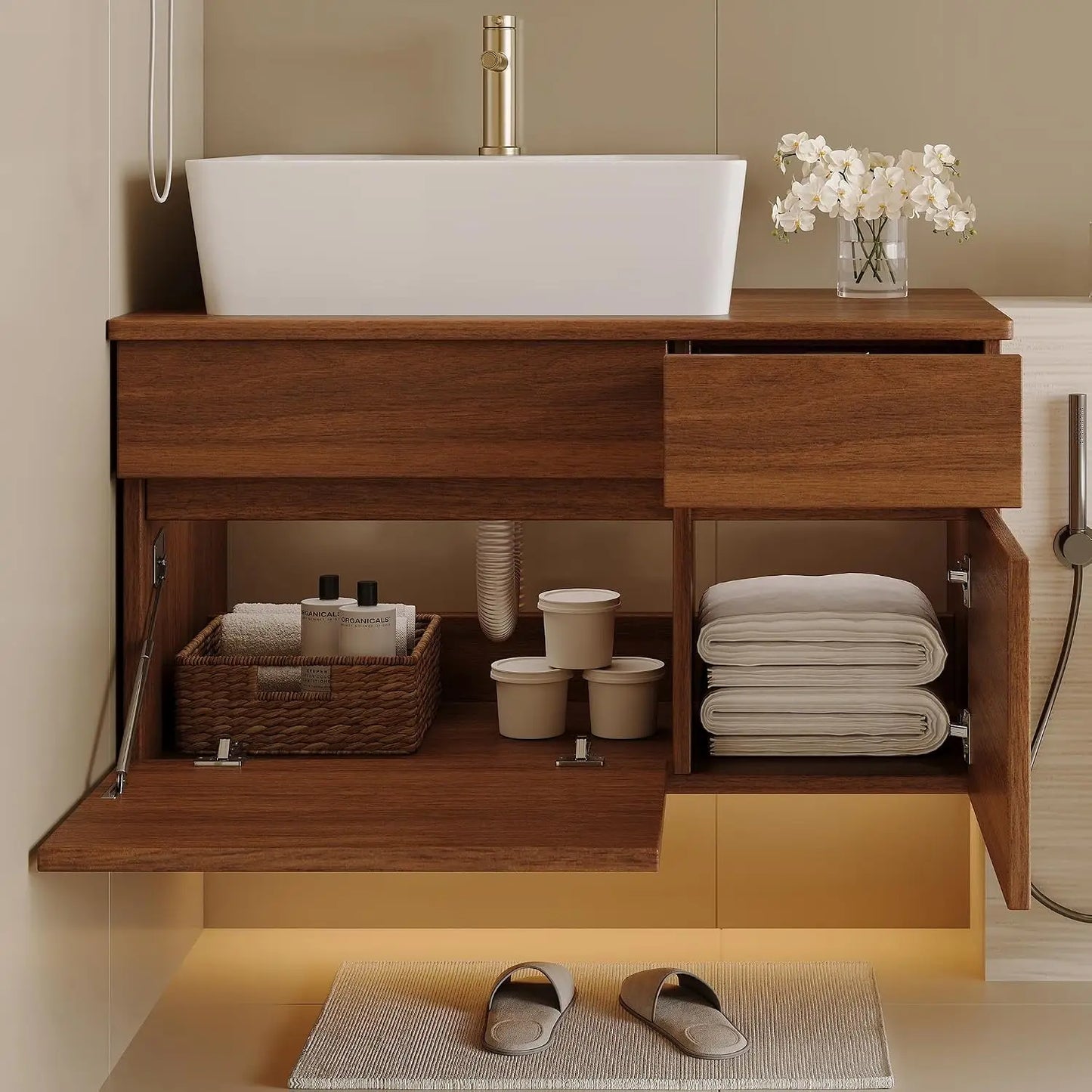 31.5" Floating Bathroom Vanity with Sink and Drawer, Soft Closing, Solid Wood Mid Century Modern Single Bathroom Vanity, Custom