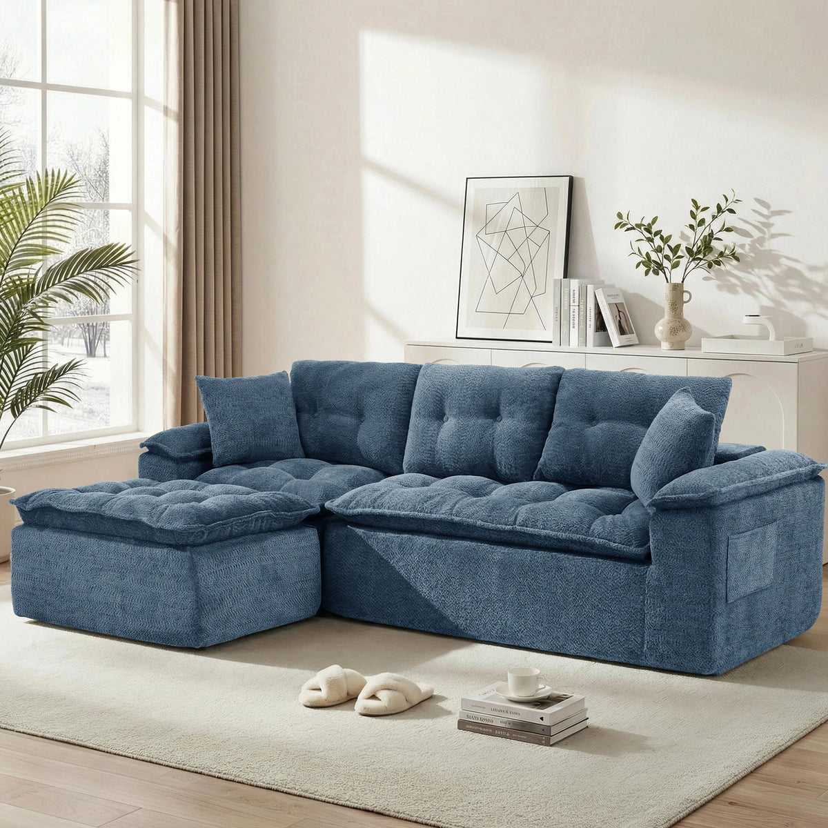 Korser 110" Modern L Shape Boneless Cloud Sectional Sofa, Chenille Deep Seat Modular Couch with Ottoman, No Assembly Needed for Living Room