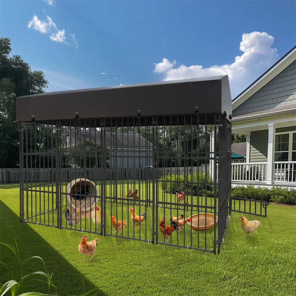 BORWART Heavy Duty Metal Dog Kennel With Roof Covered Run