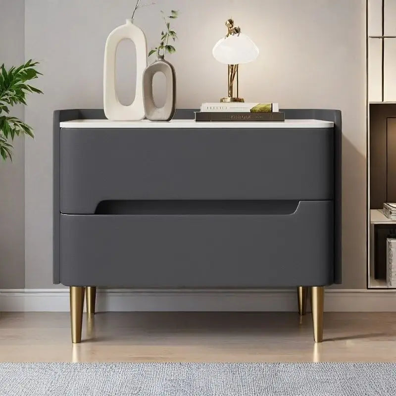 MOYU Modern Luxury Marble Top Nightstand With Wood Frame Storage